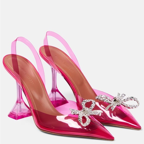 Amina Muaddi Glass PVC Slingback in Pink Crystal✨SZ 39.5 new with box Lo… - Picture 4 of 12